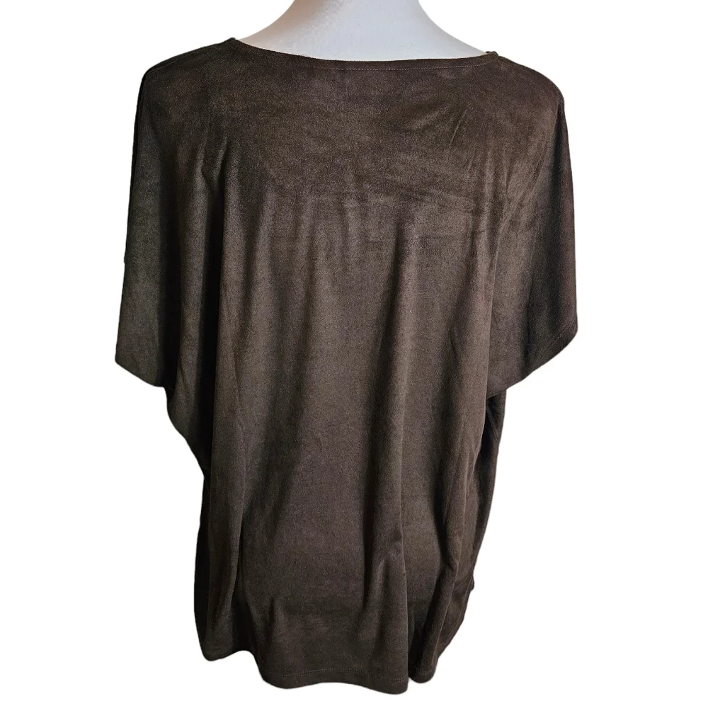 Chicos Chocolate Brown Ultra Suede Coquette Top Size 2 US 12 Large Sheer Blouse - Picture 5 of 12